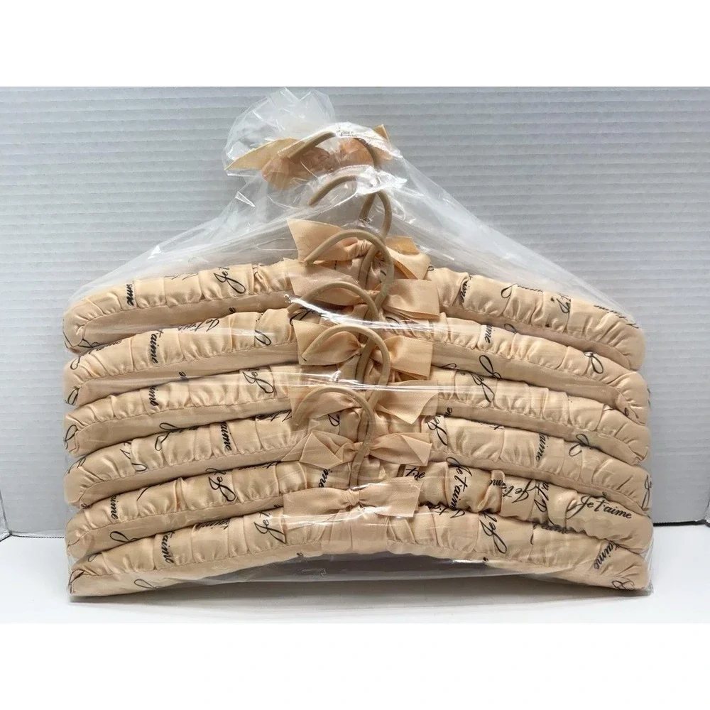 Lot of 6 Vintage satin padded hangers Je t'aime French Script NOS New Lingerie